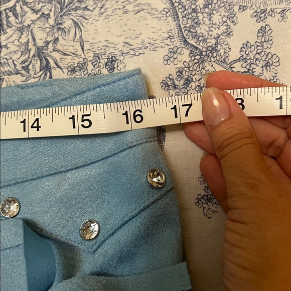 Blue Suede Fringe Rhinestone Pants size Large - Picture 7 of 9